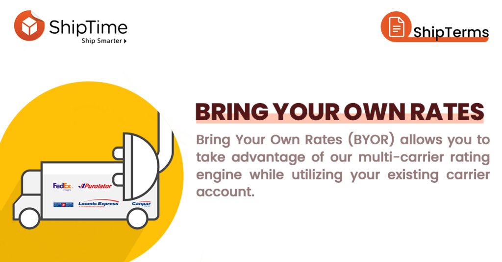 BYOR Bring Your Own Rates (BYOR) allows you to take advantage of our multi-carrier rating engine while utilizing your existing company carrier account.