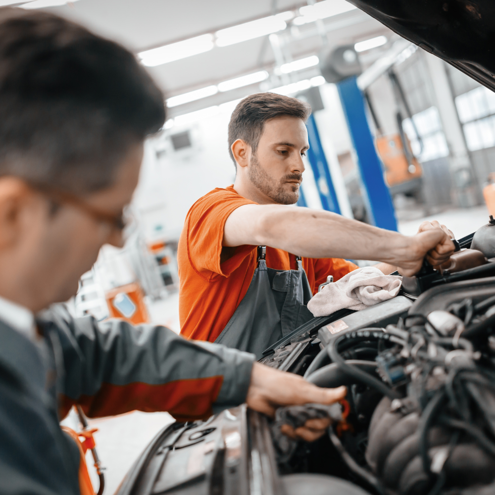 working on a car