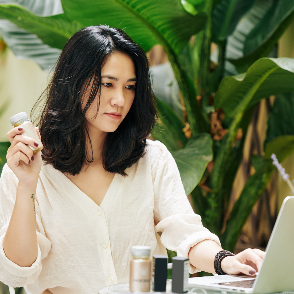 woman selling cosmetics online