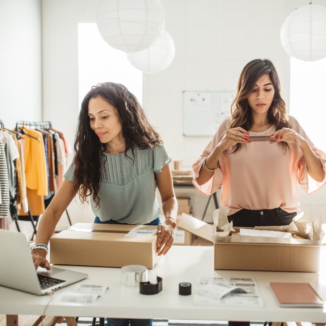 ecommerce store owner prepping boxes
