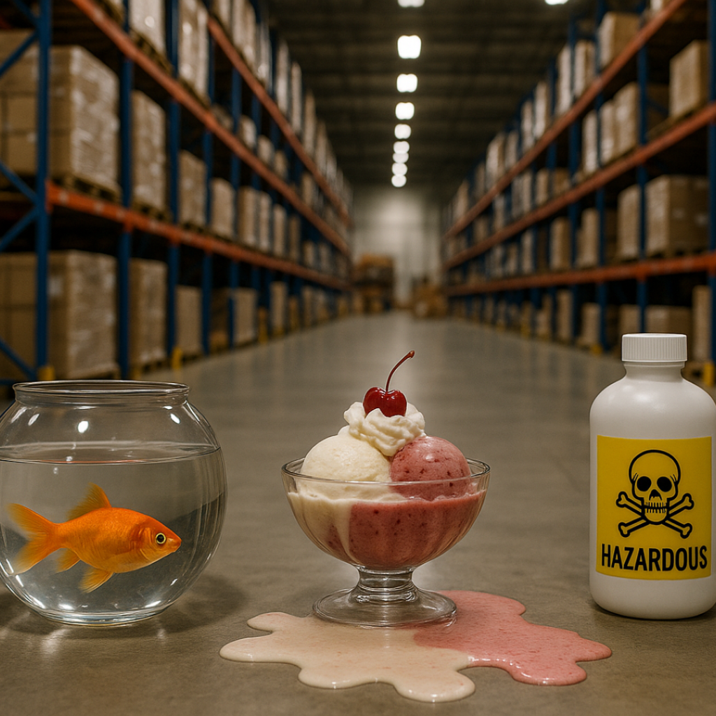 fish, hazard bottle and sundae